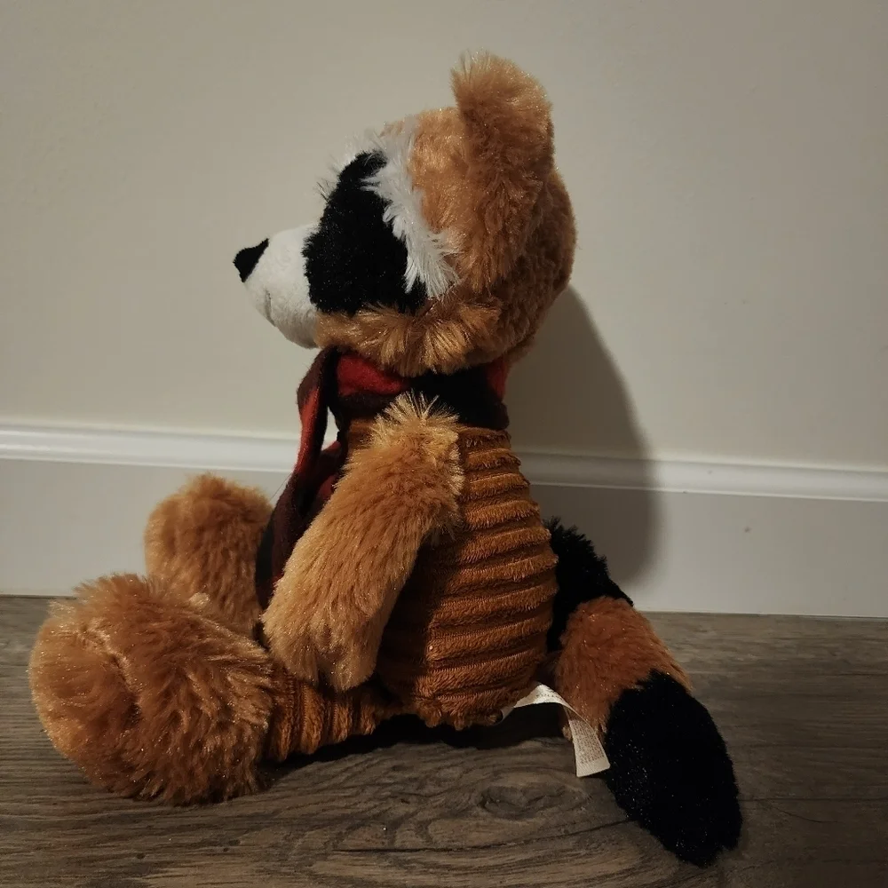 DanDee Brown Corduroy Belly Raccoon w/ Scarf Plush Toy Stuffed Animal 13